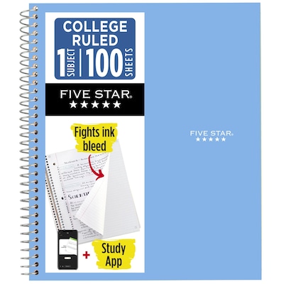 Five Star Study App 1-Subject Notebooks, College Ruled, 100 Sheets, Blue (820002NH0)
