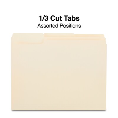 Staples® 30% Recycled File Folders, 1/3-Cut Tab, Letter Size, Manila, 250/Box (ST56673-CC)