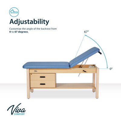 Aristo Wood Physician Adjustable Exam Table with Shelf, Dual Drawer Cabinet, Paper Cutter, Holder, 500 lb Capacity, Blue