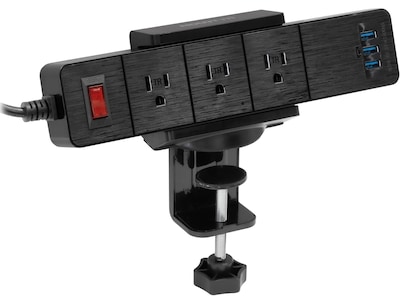 Mount-It! 3-Outlet 3-USB Port 5 Surge Protector with Clamp Desk Mount, Black (MI-7281B)