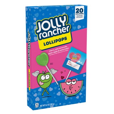 JOLLY RANCHER Assorted Fruit Flavored Valentines Lollipops Box, 9.2 oz, 20/Box (HEC16001)