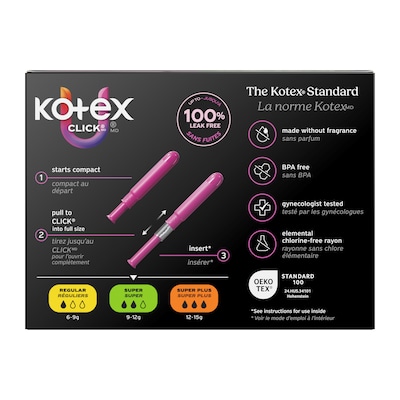 U by Kotex Click Super Absorbency Compact Tampon, Plastic Applicator, Unscented, 32/Pack (51584)