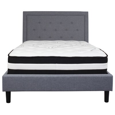 Flash Furniture Roxbury Tufted Upholstered Platform Bed in Light Gray Fabric with Pocket Spring Mattress, Full (SLBM26)
