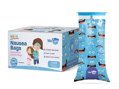 WeCare Monsters Kids' Disposable Emesis Bag for Nausea and Motion Sickness, Multicolor (WC-EMES-M-5)