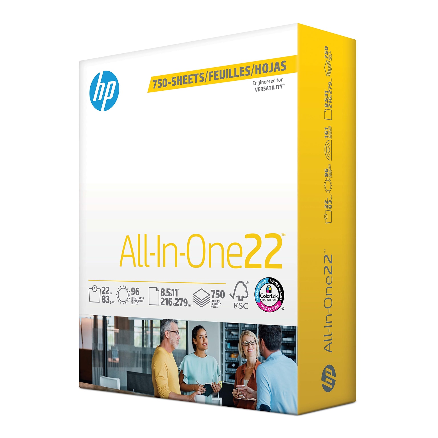 HP All-In-One22 8.5 x 11 Multipurpose Paper, 22 lbs., 96 Brightness, 750 Sheets/Ream (208850)