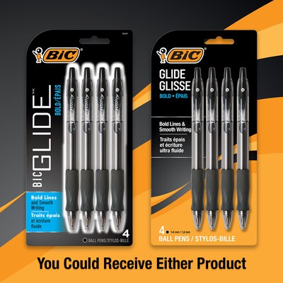 BIC Glide Bold Retractable Ballpoint Pens, Bold Point, 1.6mm, Black Ink, 4/Pack (VLGBP41-BLK)