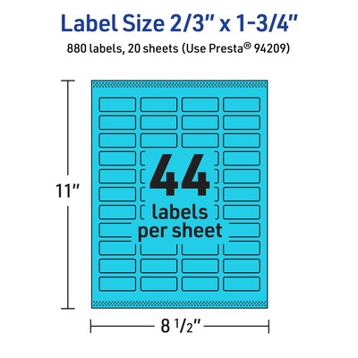 Avery Printable Rectangle Multipurpose Labels, 2/3" x 1-3/4", Bright Blue, 880/Pack (94209)