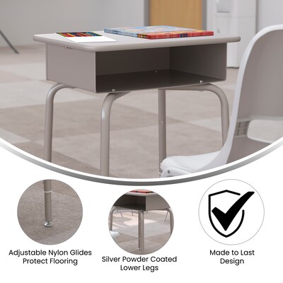 Flash Furniture Billie 24"W Student Desk with Open Front Metal Book Box, Gray Granite/Silver (FDDESKGYGY)