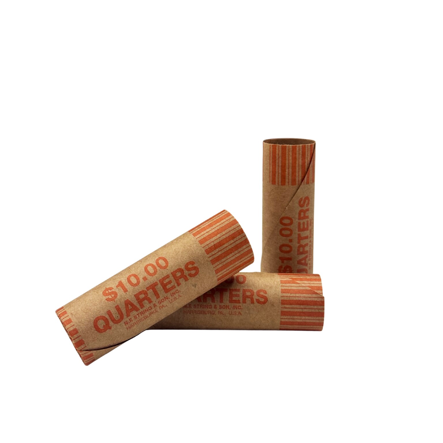 CONTROLTEK $10 Quarter Crimped-End Coin Wrapper, Kraft/Orange, 1000/Carton (560054)