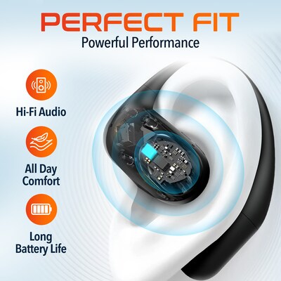 Delton O104 Open-Ear Wireless Bluetooth Earbuds with Charging Case, USB-C/A, Black (DBHO104)