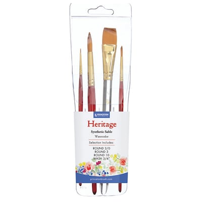 Princeton Short Handle Watercolor Synthetic Variety Heritage Brush Set, 4/Pack (PBXP4050SET200)