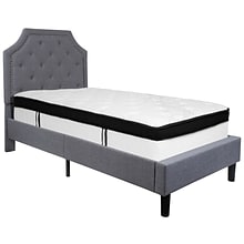Flash Furniture Brighton Tufted Upholstered Platform Bed in Light Gray Fabric with Memory Foam Mattr