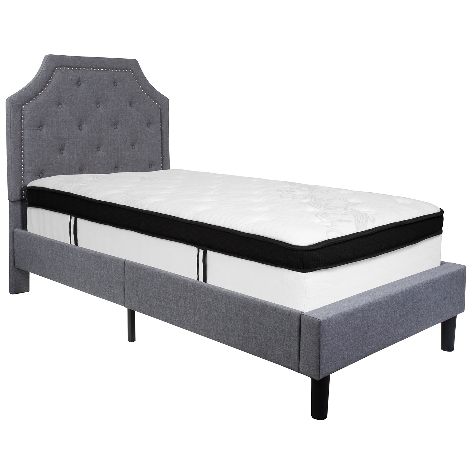 Flash Furniture Brighton Tufted Upholstered Platform Bed in Light Gray Fabric with Memory Foam Mattress, Twin (SLBMF9)