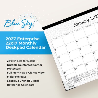 2027 Blue Sky 17" x 22" Monthly Desk Calendar, Black/White (160977)