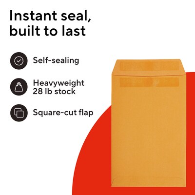 Staples 6 x 9 Self-Sealing Catalog Envelopes, Brown Kraft, Strong Peel & Seal Closure, Heavyweight Mailing Envelopes, 100/Box