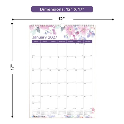 2027 Blueline Colorful Passion Floral 12 x 17 Monthly Wall Calendar (C173126-27)