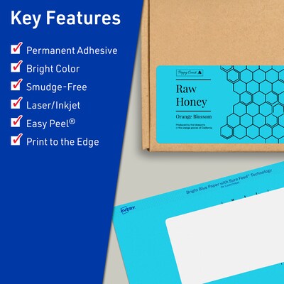 Avery Printable Rectangle Multipurpose Labels, 2 x 6, Bright Blue, 320/Box (94242)