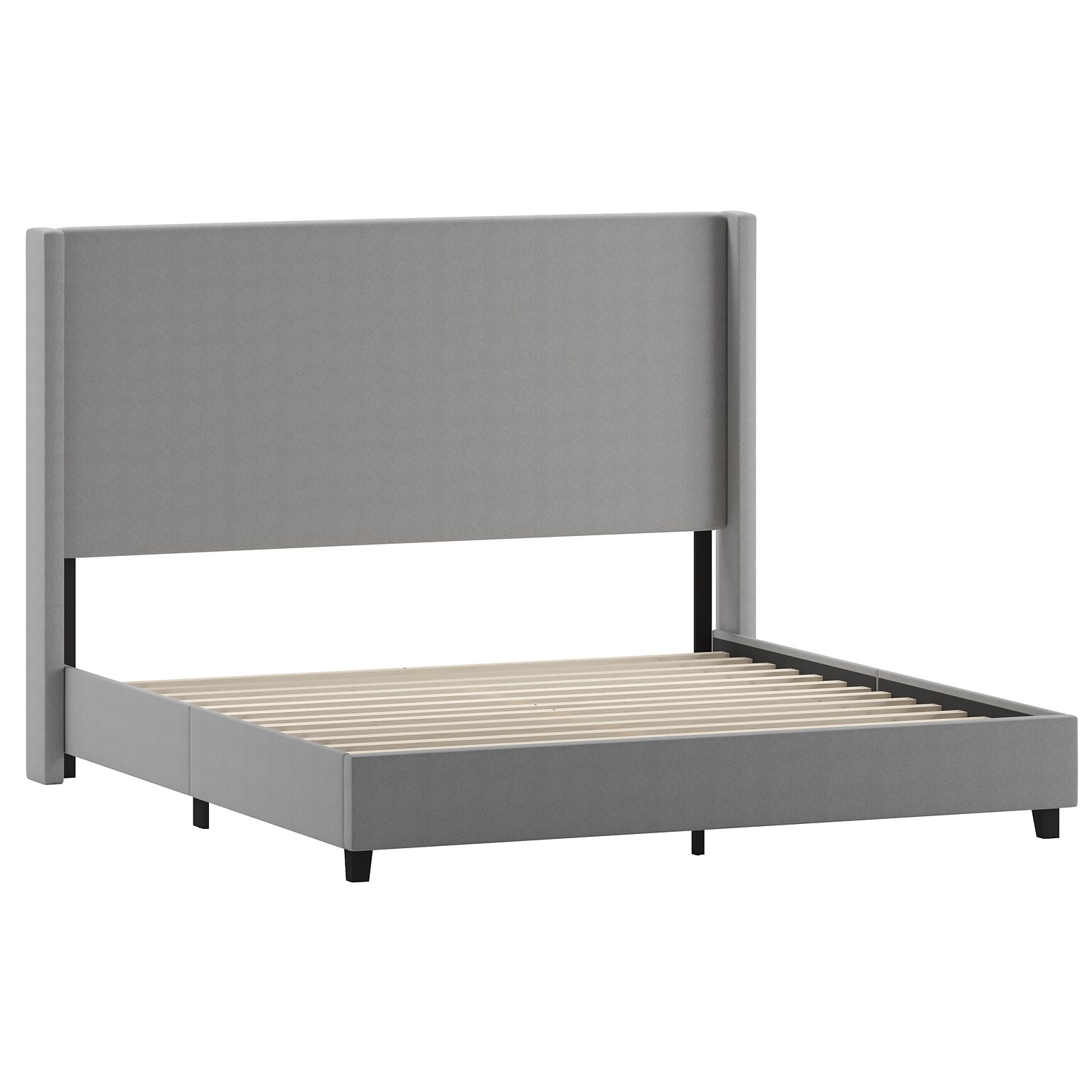 Flash Furniture Quinn Gray Upholstered Platform Bed with Headboard, King (YK1077GYK)