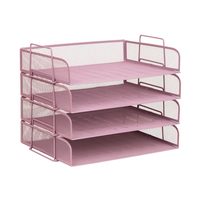 Staples Metal Mesh Side Loading Stackable Letter Tray, Letter Size, Dusty Pink, 4/Pack (ST63842)