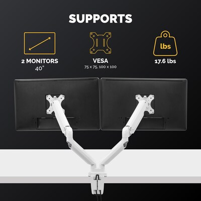 Fellowes Platinum Series Adjustable Dual Arms, Up to 32" Monitor, White (8056301)