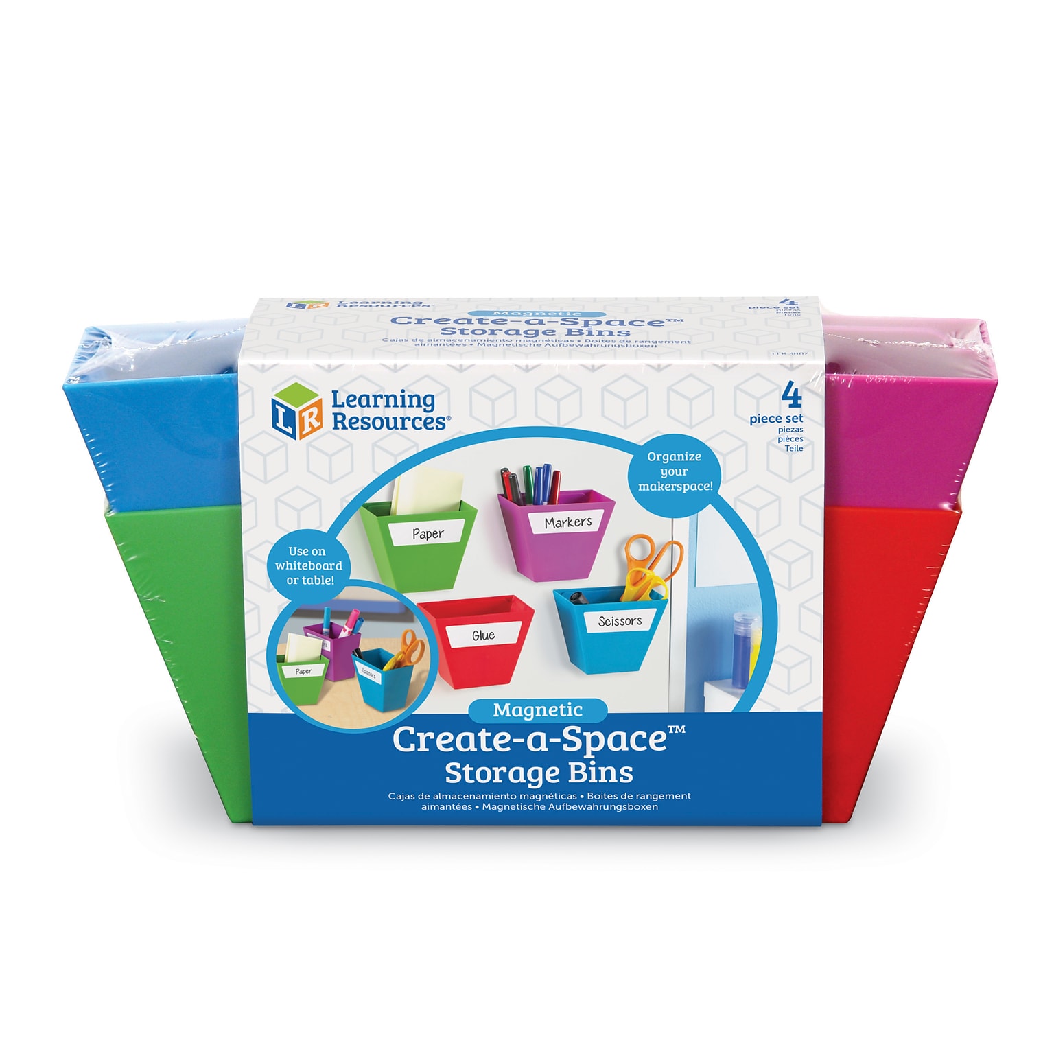 Learning Resources Create-a-Space Magnetic Storage Boxes Classroom Organizer, Multicolor, 4 Pack (LER3807)