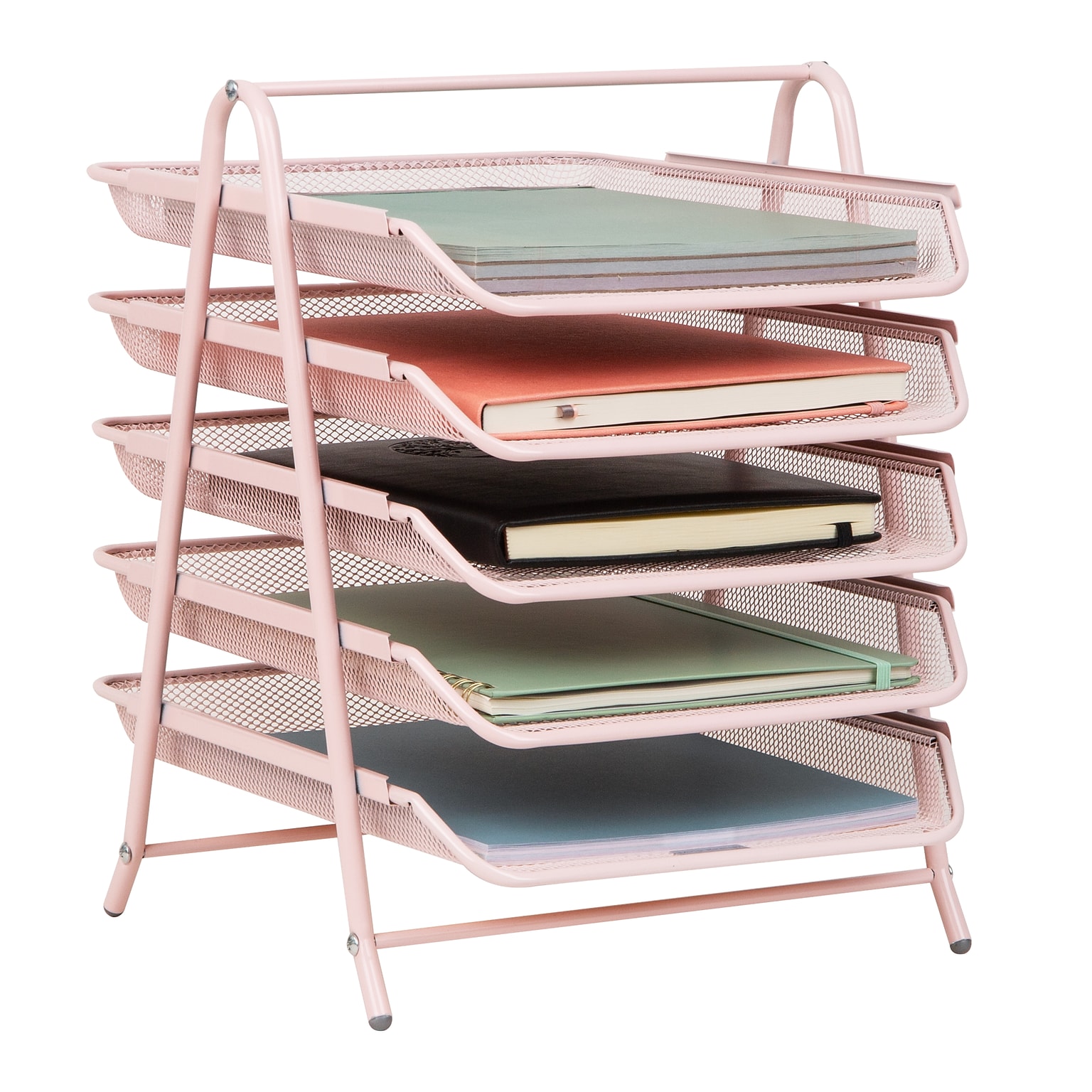 Mind Reader 5-Tier Stackable Paper Desk Tray Organizer, Metal, Pink (5TPAPER-PNK)
