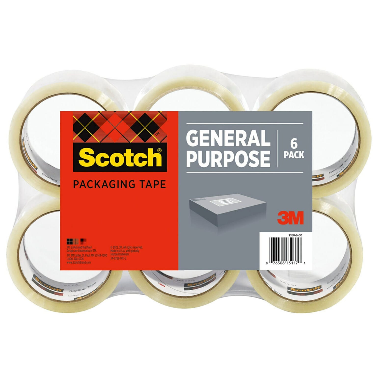 Scotch® Lightweight Shipping Packing Tape, 1.88 x 54.6 yds., Clear, 6 Rolls (3350-6)