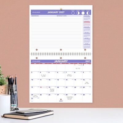 2027 AT-A-GLANCE 11" x 8.5" Monthly Wall Calendar, White/Purple (PM170-28-27)