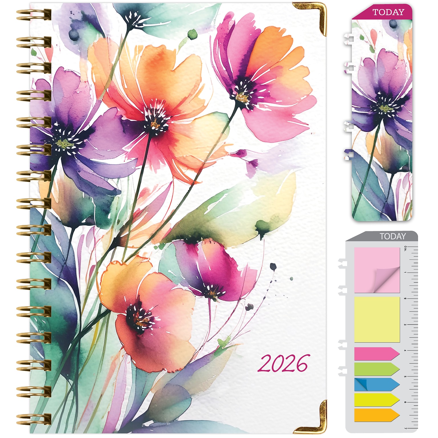 2026 Global Printed Products 5.5 x 8 Weekly & Monthly Planner, Paperboard Cover, Rainbow Floral (FSHN-CY26-58-53)