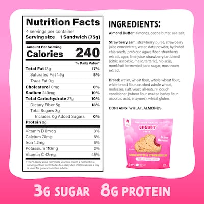 Chubby Snacks Almond Butter & Strawberry Jam Sandwich, 10.6 oz, 12/Pack (600-04137)