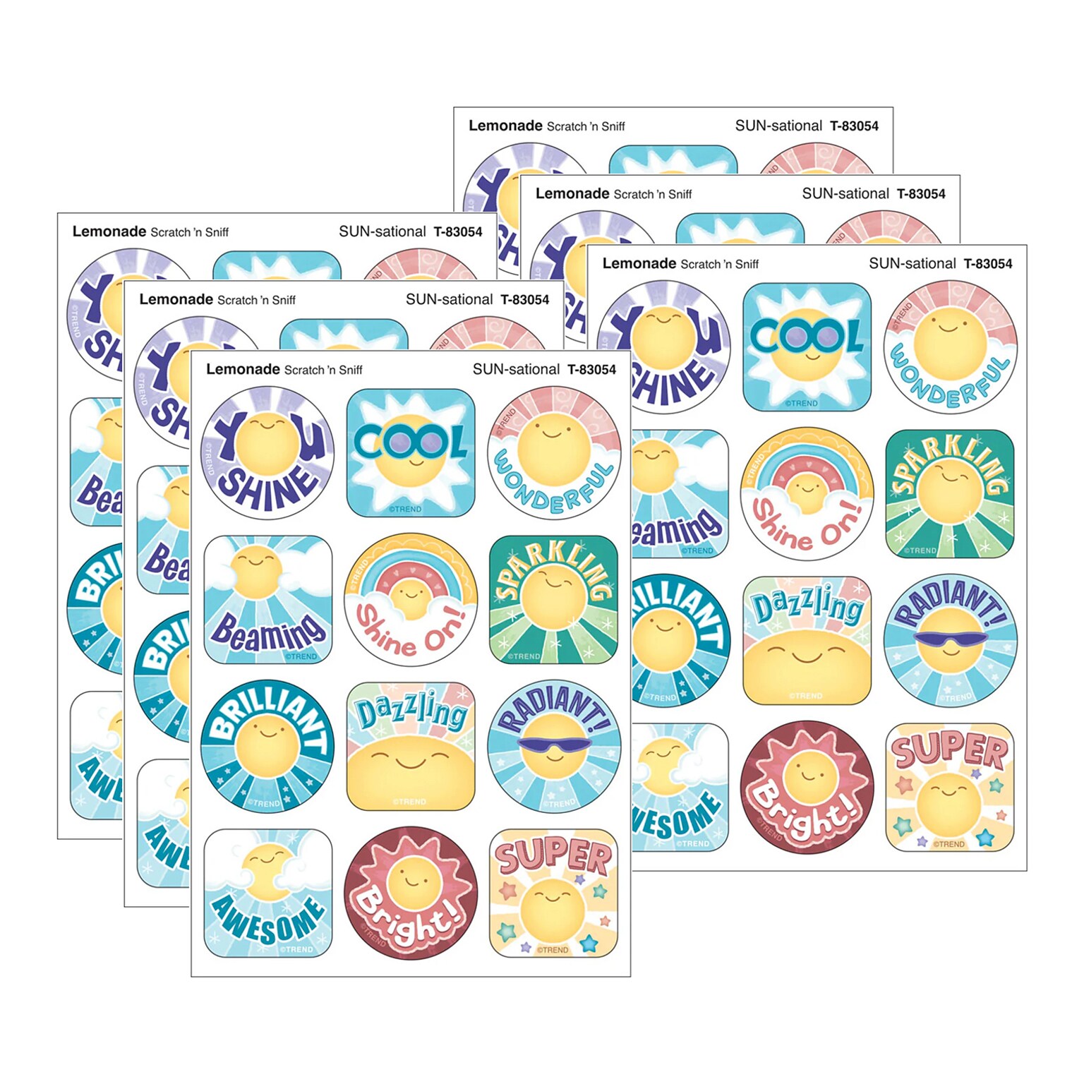 Trend Enterprises SUN-sational Lemonade Scent Scratch n Sniff Stinky Stickers, Multicolored, 48/Pack, 6/Packs/Bundle