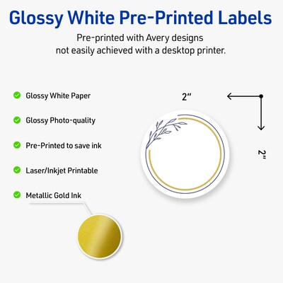 Avery Laser/Inkjet Circle Multipurpose Labels, 2 Dia., White, 120/Pack (S00-D2Z)
