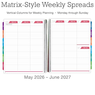 2026-2027 Excello Brands 8.5" x 11" Academic Weekly & Monthly Planner, Paperboard Cover, Black Floral Pink (NAY27-DLX-06)