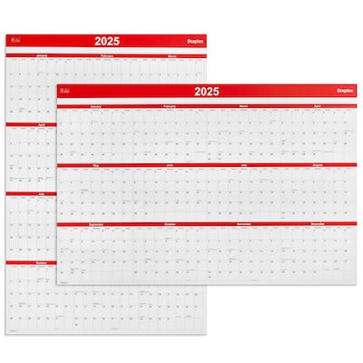 2025 Staples 36 x 24 Wall Calendar, Red (ST53903-25)