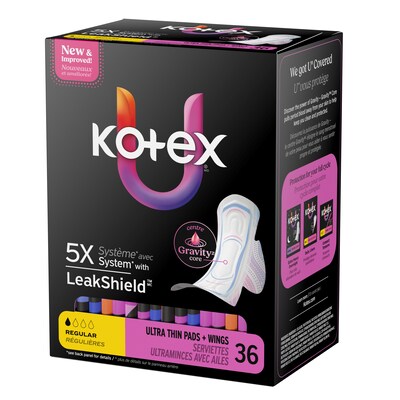 U by Kotex Security Regular Ultra thin Pad with Wings, Unscented, 36/Pack (58252)