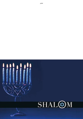 Shalom - candles - 7 x 10 scored for folding to 7 x 5, 25 cards w/A7 envelopes per set