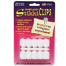StikkiWorks StikkiCLIPS Adhesive Clips, White, 30 Per Pack, 3 Packs (STK01420-3)