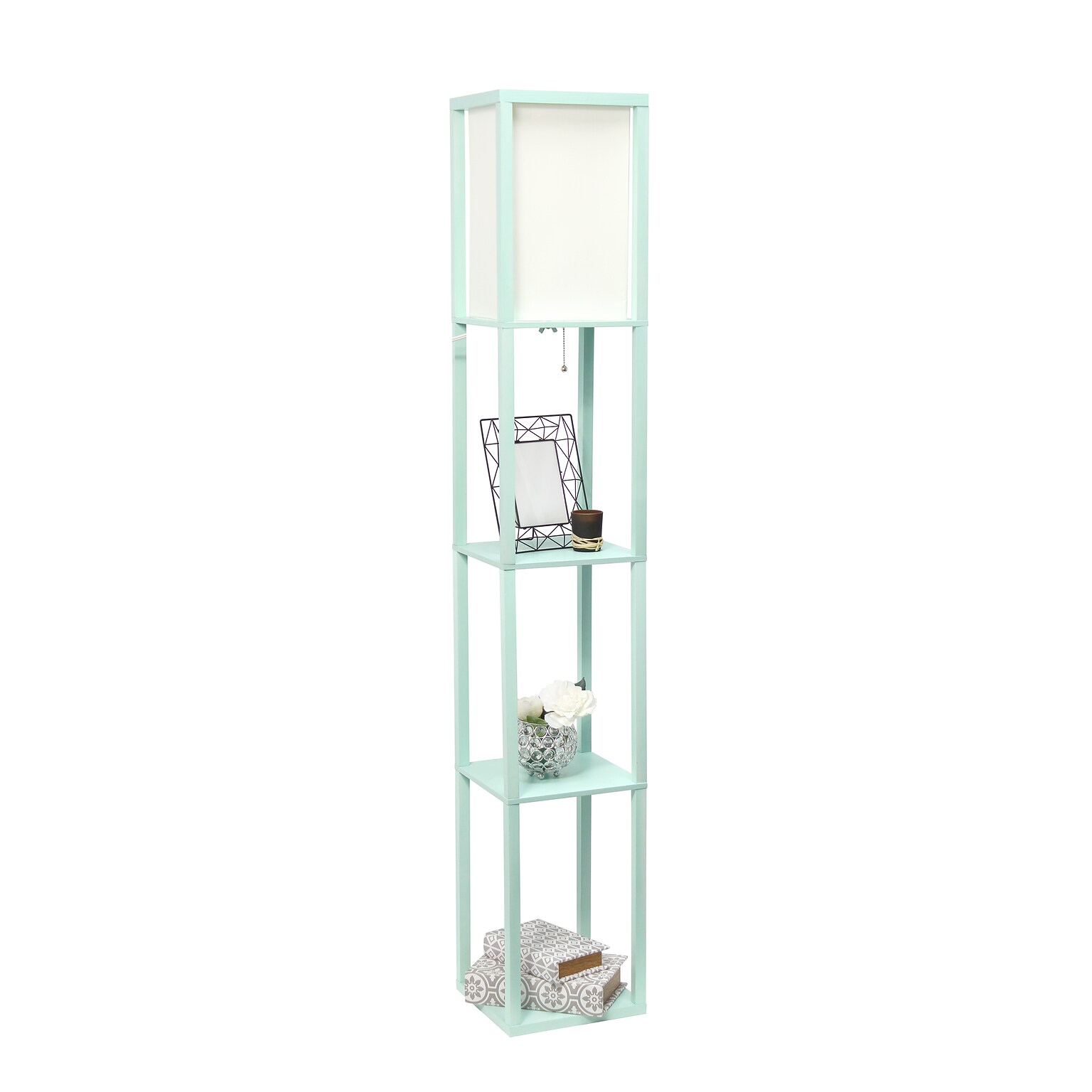 Simple Designs Etagere Organizer 62.5 Floor Lamp with Rectangular Shade, Aqua (LF1014-AQU-CCLB)