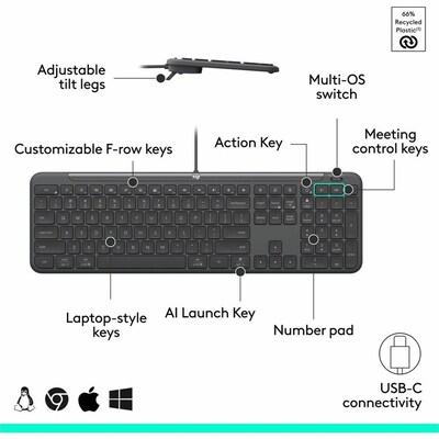 Logitech Signature Slim Wired K620 Computer Keyboard for Business, Graphite (920-013302)