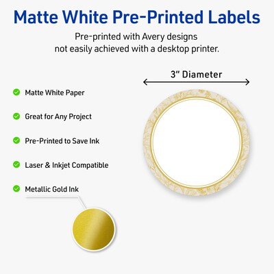 Avery Round Laser/Inkjet Multipurpose Labels, 3 Dia., White, 60/Pack (19479371065)