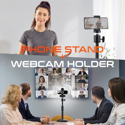 Delton T301 Webcam Stand with Phone Clip Holder Tray, Black (DCT301KT)