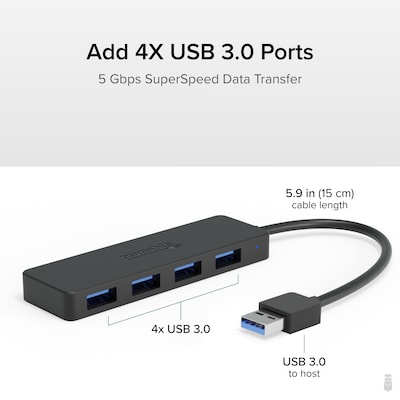 Plugable 4 Port USB Hub 3.0, USB Splitter for Laptop (USB3-HUB4A)