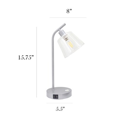 Simple Designs Sleek Essentials LED Desk Lamp, 15.75", with USB Ports, Silver (LD1074-SLV)