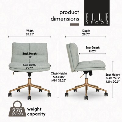 Elle Decor Ariana Armless Ergonomic Fabric Swivel Computer and Desk Chair, Mint Blue (60121-MBLU)