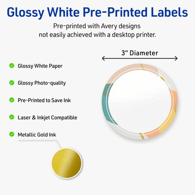 Avery Round Laser/Inkjet Multipurpose Labels, 3, White, 60/Pack (19479371108)