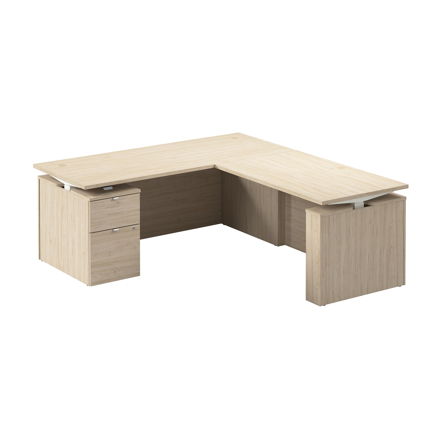 Bush Business Furniture Stratus 72W Electric L-Shaped Adjustable Standing Desk with Cabinet, Natural Elm (SUT016NE)