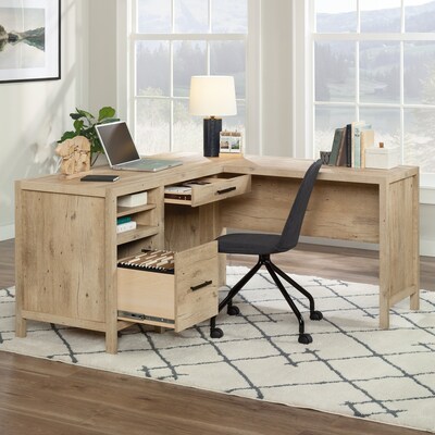 Sauder Pacific View 58W L-Shaped Computer Desk, Prime Oak (433562)