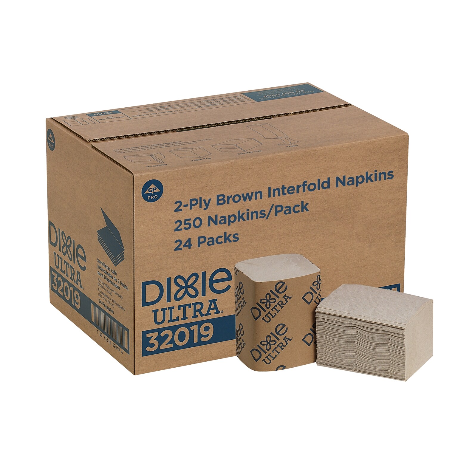 Dixie Ultra Lunch Napkin, 2-ply, Brown, 250 Napkins/Pack, 24/Carton (32019)