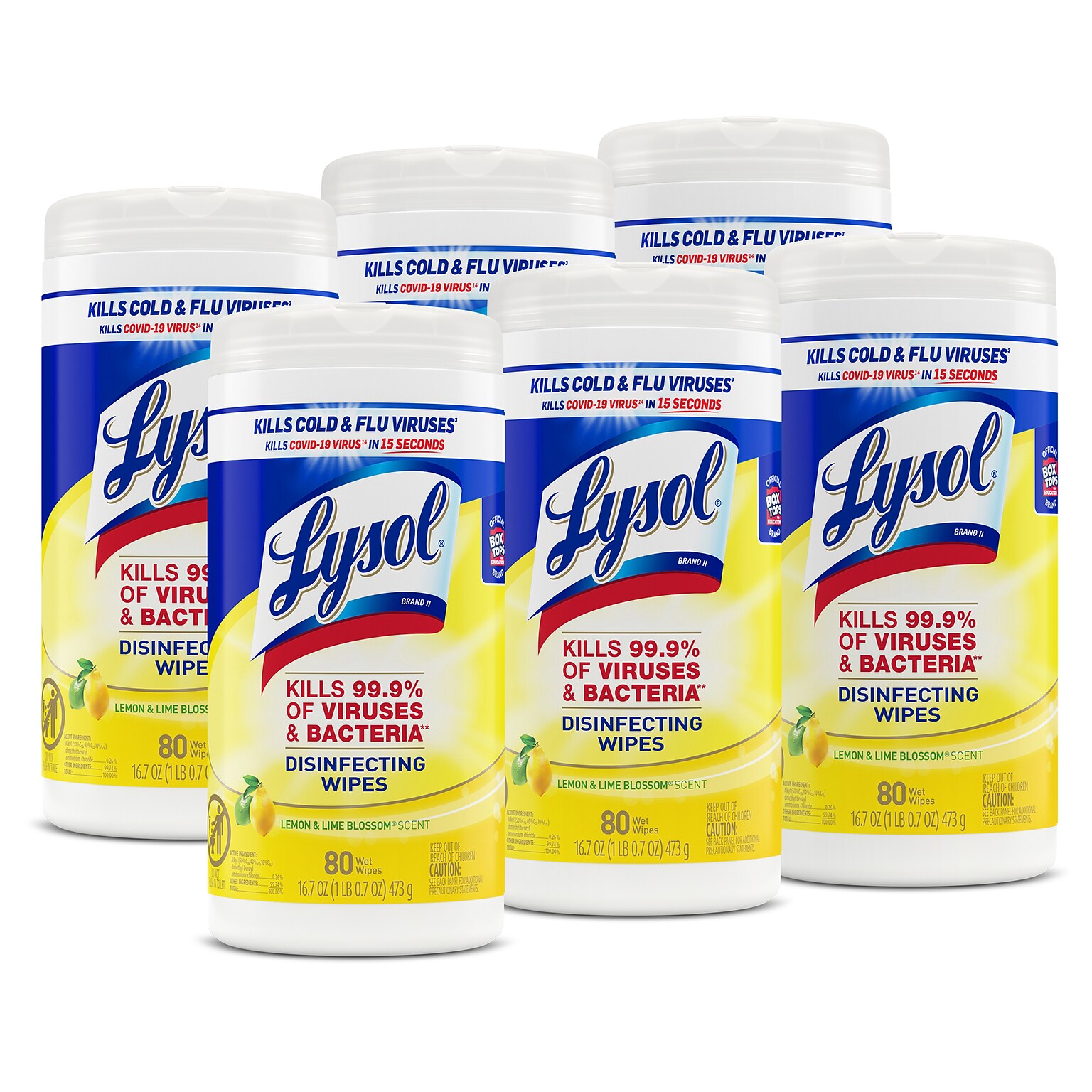 Lysol Disinfecting Wipes, Lemon & Lime Blossom, 80 Wipes/Canister, 6 Canisters/Carton (1920077182CT)