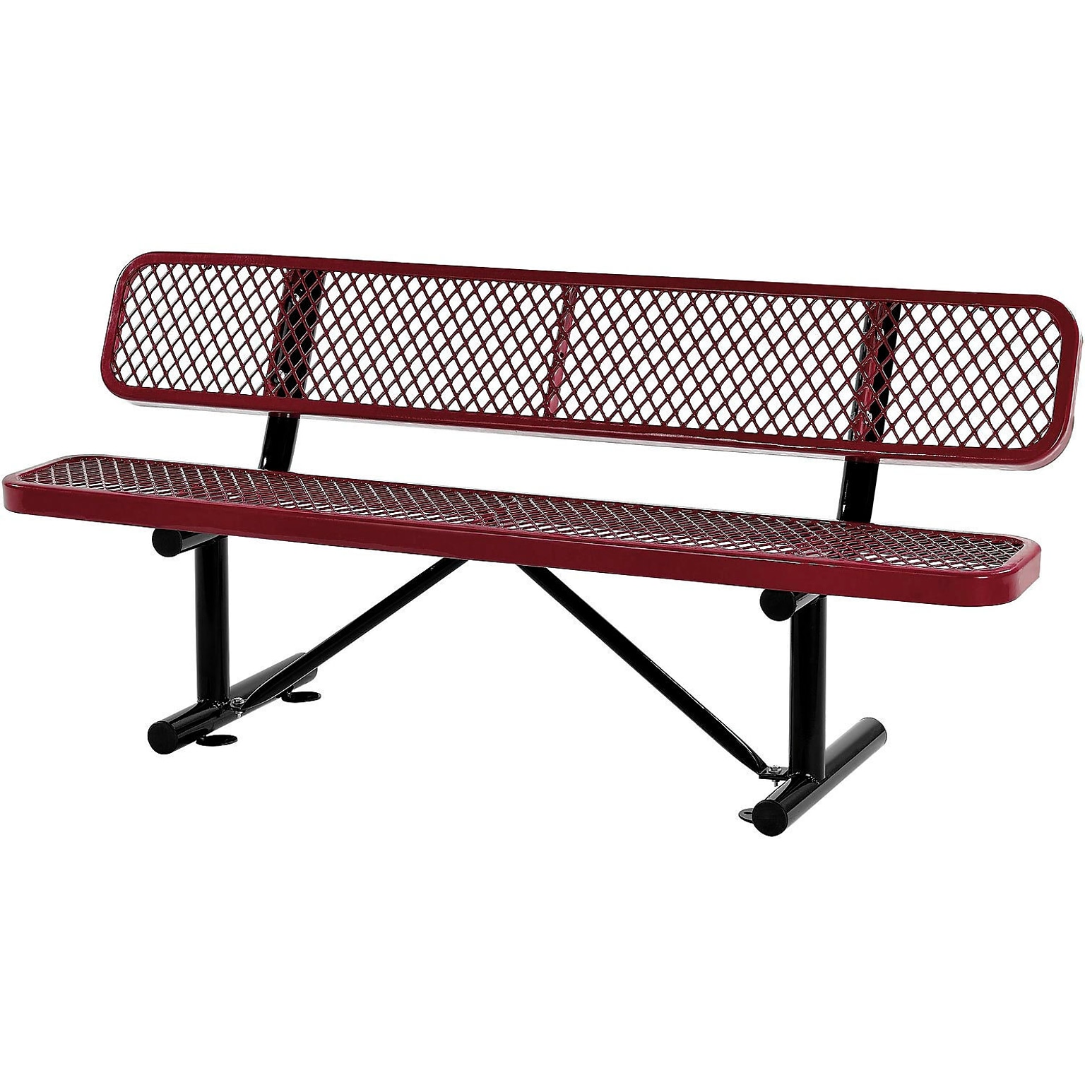 Global Industrial 6 Outdoor Steel Bench w/ Backrest, Expanded Metal, Red (277154RD)
